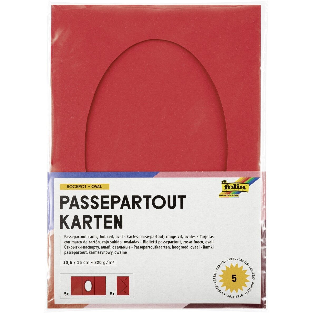 Заготовки открыток с конвертами Folia Oval 220 г/м², 10,5x15 cм, 5 штук , hot red