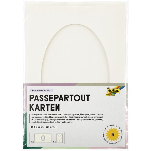 Заготовки открыток с конвертами Folia Oval 220 г/м², 10,5x15 cм, 5 штук, white