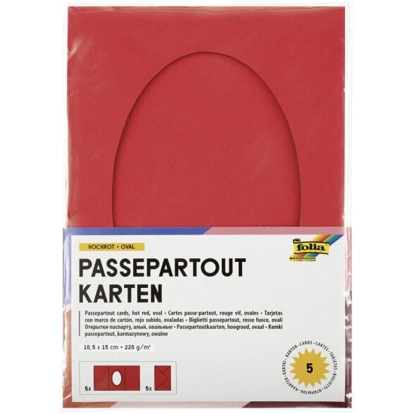Заготовки открыток с конвертами Folia Oval 220 г/м², 10,5x15 cм, 5 штук , hot red