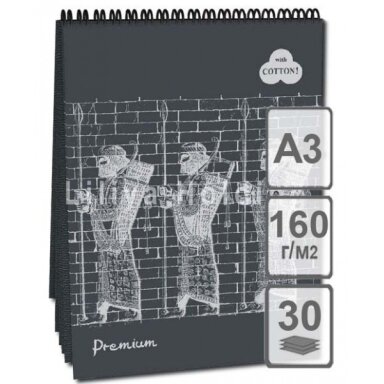 Notepad "Premium Graphite" A3, 30 sheets, 160 gsm, pastel paper with "Canvas" stamping, 40% cotton