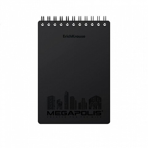 Блокнот с пластиковой обложкой на спирали ErichKrause® MEGAPOLIS®, черный, А6, 80 листов, клетка Блокнот с пластиковой обложкой на спирали ErichKrause® MEGAPOLIS®, черный, А6, 80 листов, клетка