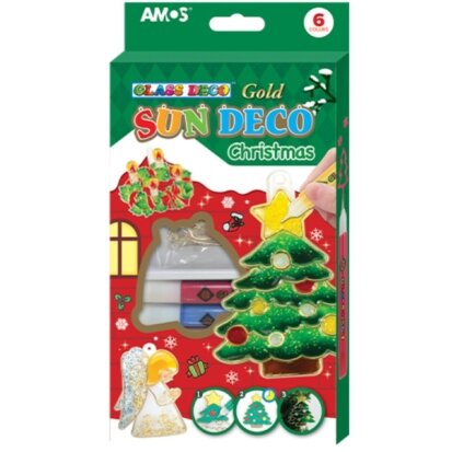 Amos Sun Deco Stained-Glass Paints Kit Christmas 6x10.5 ml with 6 suncatchers