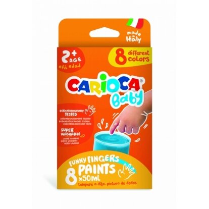 Dažai piešimui pirštais Baby Carioca 8 spalvų po 50 g