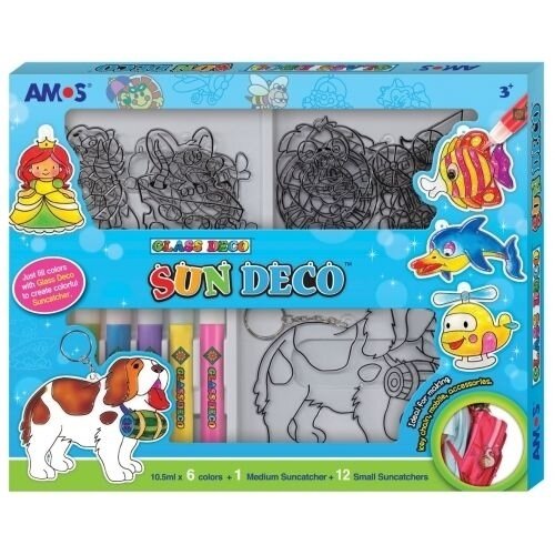 Краски витражные в наборе Amos Sun Deco 6x10.5 мл с 13 витражами