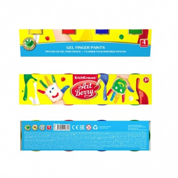 Dažai piešimui pirštais ArtBerry su Aloe Vera 4 spalvų po 105 ml 3