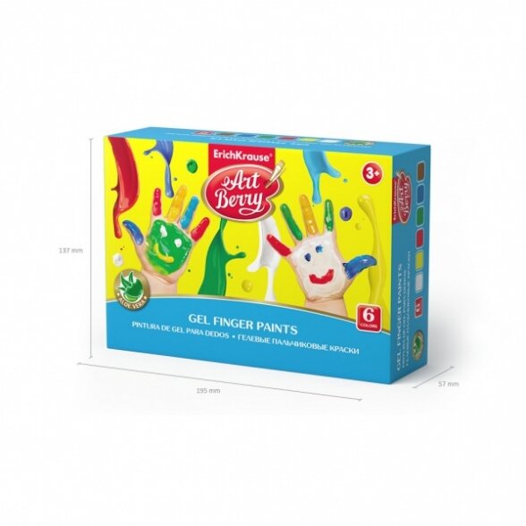 Dažai piešimui pirštais ArtBerry su Aloe Vera 6 spalvų po 100 ml 5
