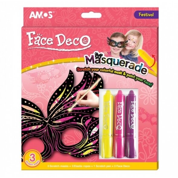 Dažai veidui Amos Face Deco Masquerade-Festival (3 kreidelės+3 kaukės) Dažai veidui Amos Face Deco Masquerade-Festival (3 kreidelės+3 kaukės)