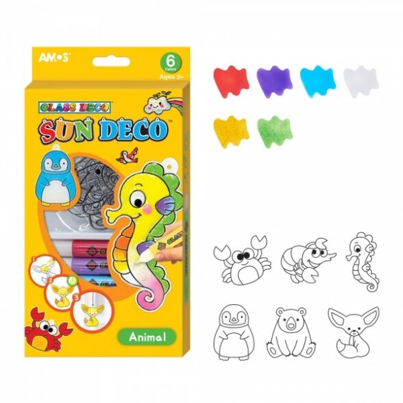 Amos Sun Deco Stained-Glass Paints Kit Animals 6x10.5 ml with 6 suncatchers 1 Amos Sun Deco Stained-Glass Paints Kit Animals 6x10.5 ml with 6 suncatchers 1