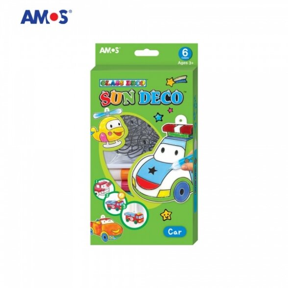 Краски витражные в наборе Amos Sun Deco "Cars" 6x10.5 мл с 6 витражами Краски витражные в наборе Amos Sun Deco "Cars" 6x10.5 мл с 6 витражами