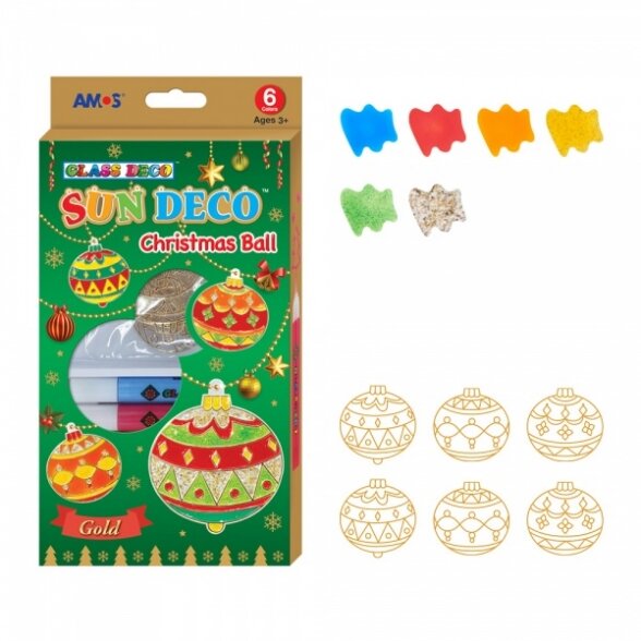 Краски витражные в наборе Amos Sun Deco "Christmas Ball" 6x10.5 мл с 6 витражами 1