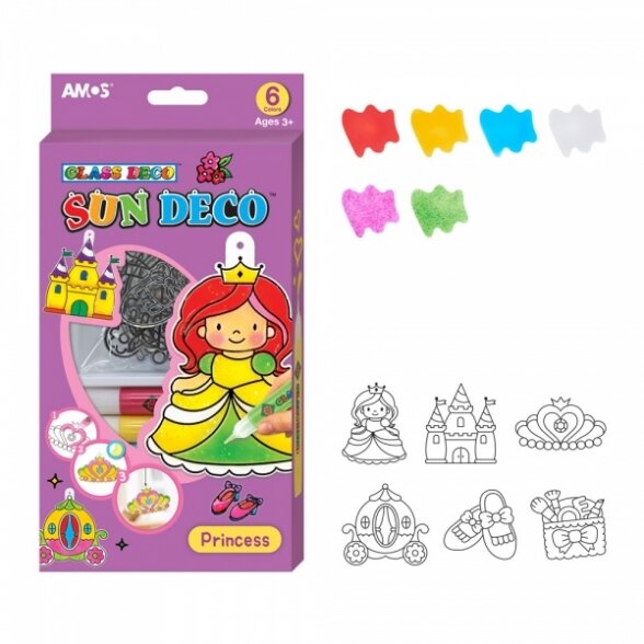 Amos Sun Deco Stained-Glass Paints Kit Princess 6x10.5 ml with 6 suncatchers 1