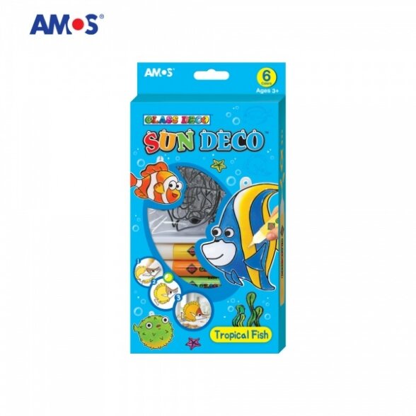 Краски витражные в наборе Amos Sun Deco "Tropical Fish" 6x10.5 мл с 6 витражами 1