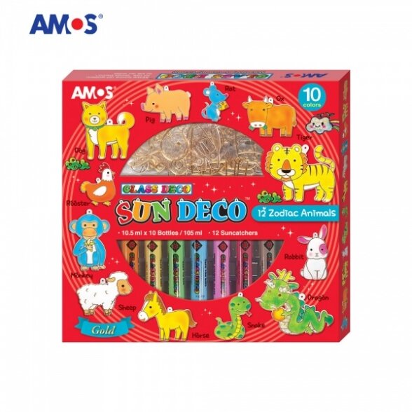 Краски витражные в наборе Amos Sun Deco "Zodiac" 10x10,5 мл с 12 витражами Краски витражные в наборе Amos Sun Deco "Zodiac" 10x10,5 мл с 12 витражами