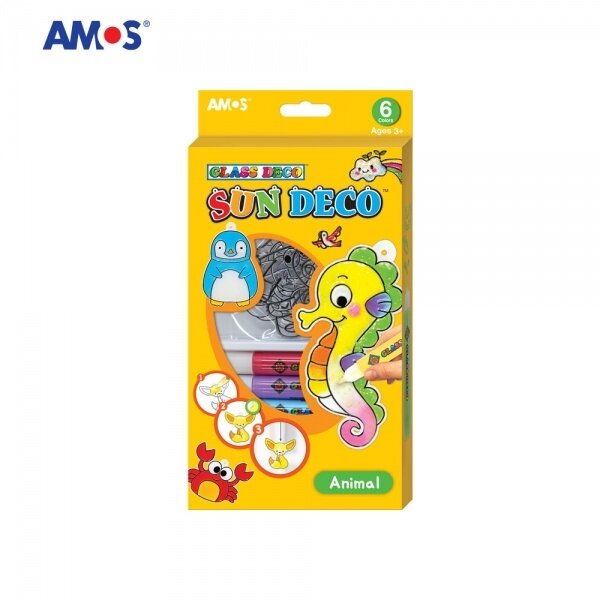 Amos Sun Deco Stained-Glass Paints Kit Animals 6x10.5 ml with 6 suncatchers