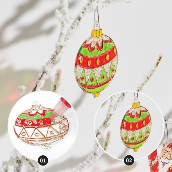 Краски витражные в наборе Amos Sun Deco "Christmas" 10x10,5 мл с 12 витражами 6