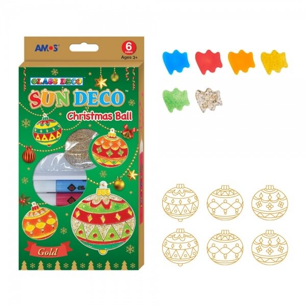 Краски витражные в наборе Amos Sun Deco "Christmas Ball" 6x10.5 мл с 6 витражами 1 Краски витражные в наборе Amos Sun Deco "Christmas Ball" 6x10.5 мл с 6 витражами 1