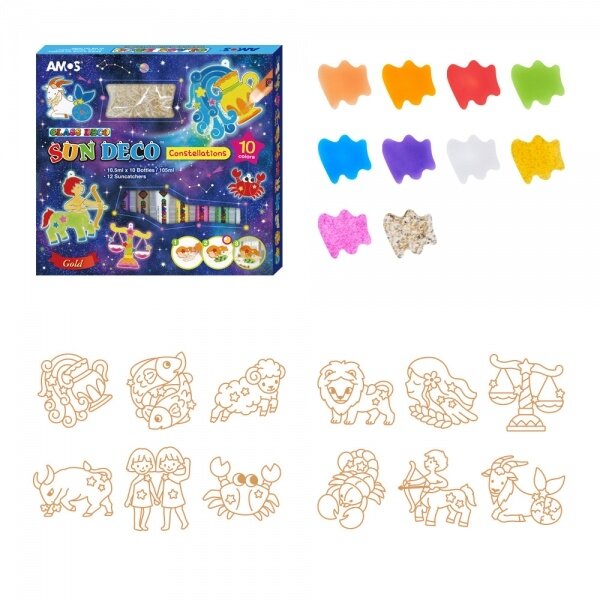 Amos Sun Deco Stained-Glass Paints Kit 10x10.5 ml with 12 suncatchers 1 Amos Sun Deco Stained-Glass Paints Kit 10x10.5 ml with 12 suncatchers 1
