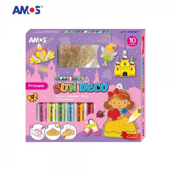 Краски витражные в наборе Amos Sun Deco "Princess" 10x10,5 мл с 12 витражами Краски витражные в наборе Amos Sun Deco "Princess" 10x10,5 мл с 12 витражами