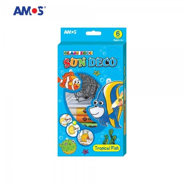 Краски витражные в наборе Amos Sun Deco "Tropical Fish" 6x10.5 мл с 6 витражами 1