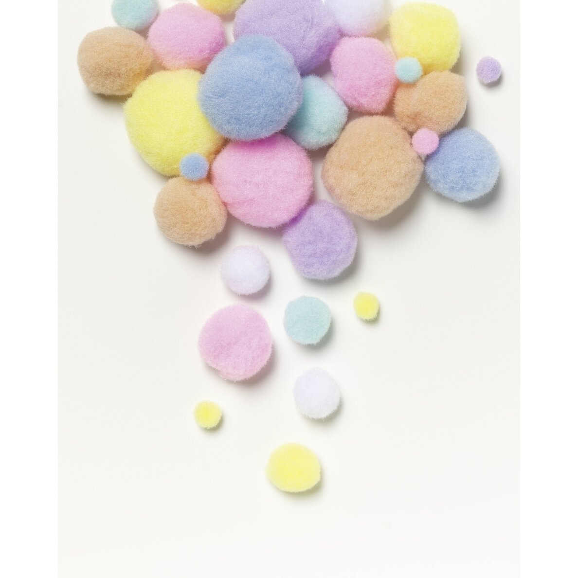 Pompons PASTEL, 30 pieces, PASTEL MIX, assorted sizes 1