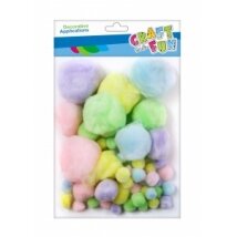 Dekoracija "Pomponai" įvairių pastelinių spalvų ir dydžių, 60 vnt. CRAFT-FUN