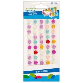 Dekoratyviniai kristalai-lipdukai "Gėlės", 45 vnt. įvairių spalvų CRAFT-FUN