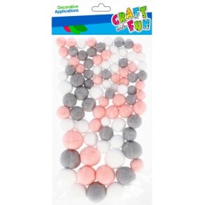 Dekoracija Pomponai Craft-Fun trijų dydžių (1/1,5/2 mm) 90 vnt pilkos, baltos ir rožinės spalvos Dekoracija Pomponai Craft-Fun trijų dydžių (1/1,5/2 mm) 90 vnt pilkos, baltos ir rožinės spalvos