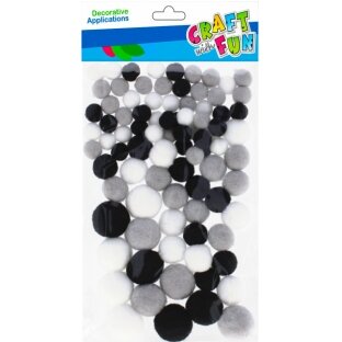 Dekoracija Pomponai Craft-Fun trijų dydžių (1/1,5/2 mm) 90 vnt juodos, baltos ir pilkos spalvos Dekoracija Pomponai Craft-Fun trijų dydžių (1/1,5/2 mm) 90 vnt juodos, baltos ir pilkos spalvos