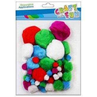 Dekoracija "Pomponai" įvairių spalvų ir dydžių, 60 vnt. CRAFT-FUN Dekoracija "Pomponai" įvairių spalvų ir dydžių, 60 vnt. CRAFT-FUN
