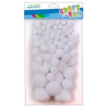 Dekoracija "Pomponai" įvairių dydžių, balti, 80 vnt. CRAFT-FUN