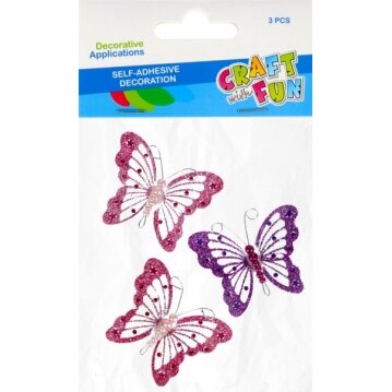 Dekoratyviniai lipdukai 3D su blizgučiais "Drugeliai" 3 vnt. CRAFT-FUN Dekoratyviniai lipdukai 3D su blizgučiais "Drugeliai" 3 vnt. CRAFT-FUN