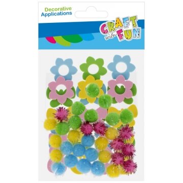 Декорация  „Помпоны и цветы“ Микс 66 штук Craft-Fun