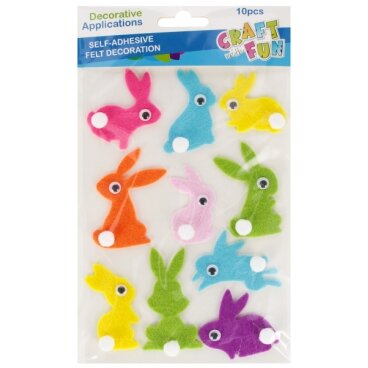 Dekoratyviniai lipdukai iš veltinio Craft-Fun Zuikučiai 10 vnt