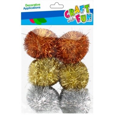 Dekoracija "Pomponai" su blizgučiais 6 vnt. CRAFT-FUN Dekoracija "Pomponai" su blizgučiais 6 vnt. CRAFT-FUN