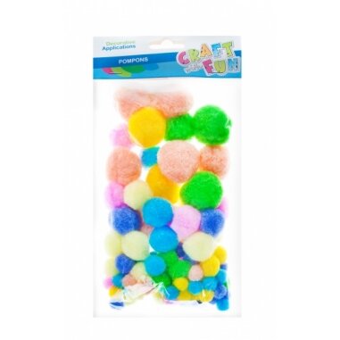 Dekoracija pomponai pastelinės spalvos CRAFT-FUN
