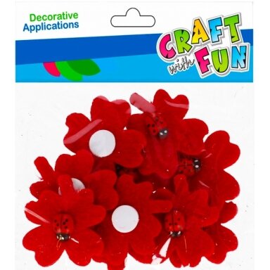 Dekoracija iš veltinio "Boružės ant raudonų dobilų lapų"12 vnt. CRAFT-FUN