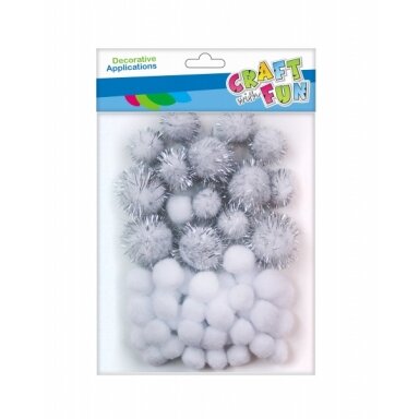 Dekoracija "Pomponai" 50 vnt, balti ir su blizgučiais , CRAFT-FUN