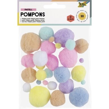Pompons PASTEL, 30 pieces, PASTEL MIX, assorted sizes Pompons PASTEL, 30 pieces, PASTEL MIX, assorted sizes