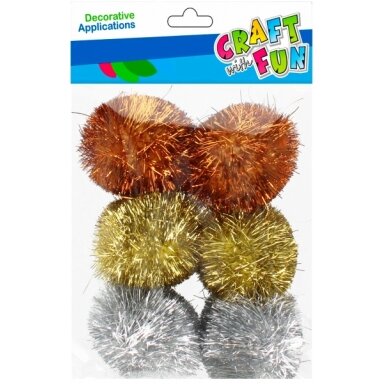 Dekoracija "Pomponai" su blizgučiais 6 vnt. CRAFT-FUN