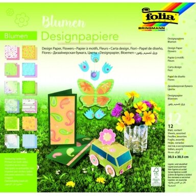 Dekorativinio kartono rinkinys Folia "Gėlės" 12 lapų
