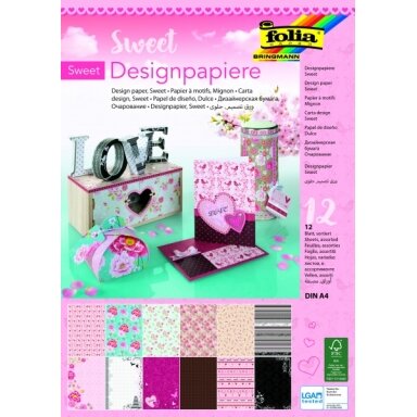 Design Paper Pad SWEET 165g/m², DIN A4, 12 sheets, 12 assorted designs