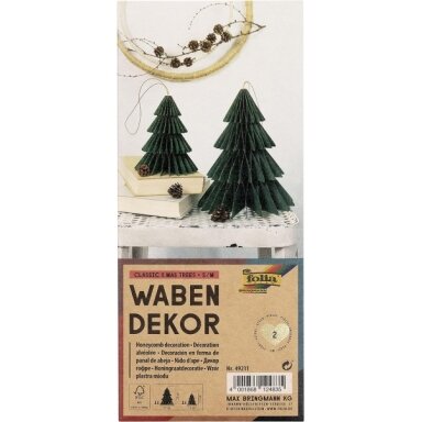 Paper-Christmas trees, 2 pcs, green with glitter, 20 & 13 cm