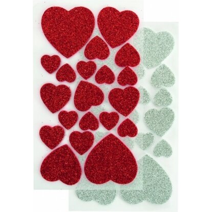 Foamcraft Glitter-Sticker HEARTS I, 40 pieces, assorted in red/silver 3