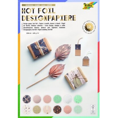 Декоративный картон Folia HOTFOIL, 165 г / м², DIN A4, 12 листов, 12 различных дизайнов Декоративный картон Folia HOTFOIL, 165 г / м², DIN A4, 12 листов, 12 различных дизайнов