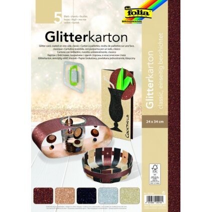 Glitter Board CLASSIC 300g/m², 24x34cm, 5 sheets, assorted colours
