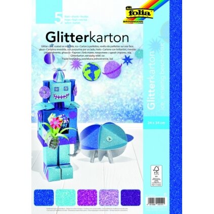 Glitter Board ICE 300g/m², 24x34cm, 5 sheets, assorted colours