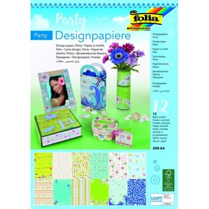 Design Paper Pad PARTY 165g/m², DIN A4, 12 sheets, 12 assorted designs