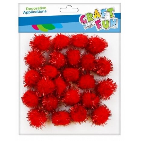 Dekoracija "Pomponai" su blizgučiais raudonos spalvos 2,5 cm 24 vnt. CRAFT-FUN Dekoracija "Pomponai" su blizgučiais raudonos spalvos 2,5 cm 24 vnt. CRAFT-FUN