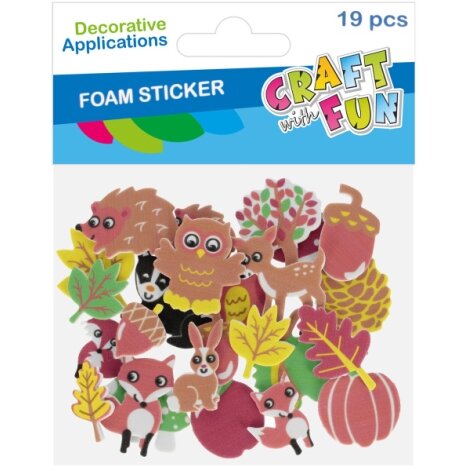 Dekoratyviniai lipdukai iš putgumės "Miško žvėrialiai", 19 vnt. CRAFT-FUN Dekoratyviniai lipdukai iš putgumės "Miško žvėrialiai", 19 vnt. CRAFT-FUN