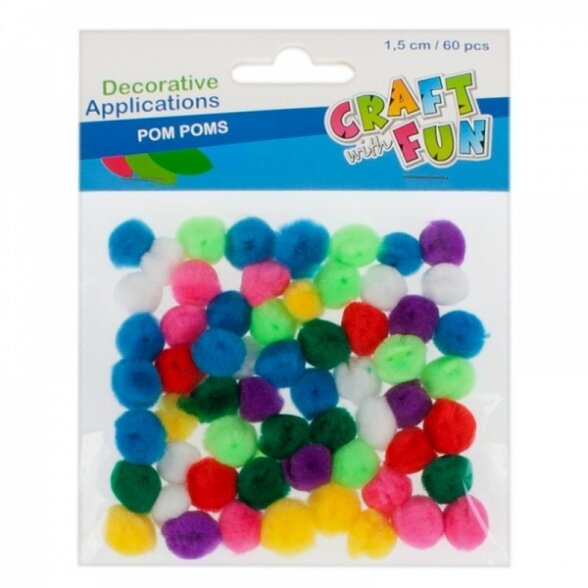 Dekoracija pomponai 1,5 cm 60 vnt. CRAFT-FUN Dekoracija pomponai 1,5 cm 60 vnt. CRAFT-FUN